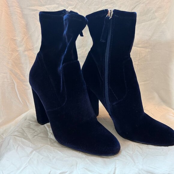 Steve Madden Royal Blue Velvet High-Heeled Ankle Boots - Picture 1 of 5